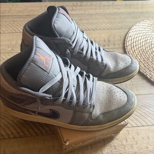 Jordan Gray and Orange High-Top Sneakers